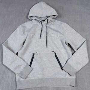 Tahari Mens Gray Tech Fleece Embossed Logo Hoodie Sweatshirt Small A2 46